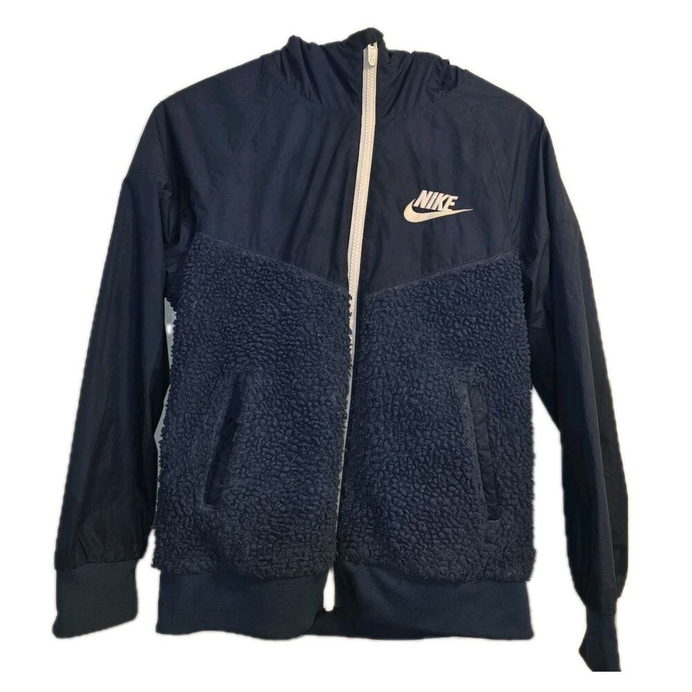 Nike Kids Boys Sportswear Sherpa Windrunner Hooded Jacket Blue Size Medium